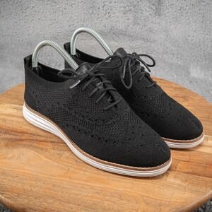 Cole Haan Zerogrand Stitchlite Wingtip Oxfords Black Knit Shoes W14807 6.5 B